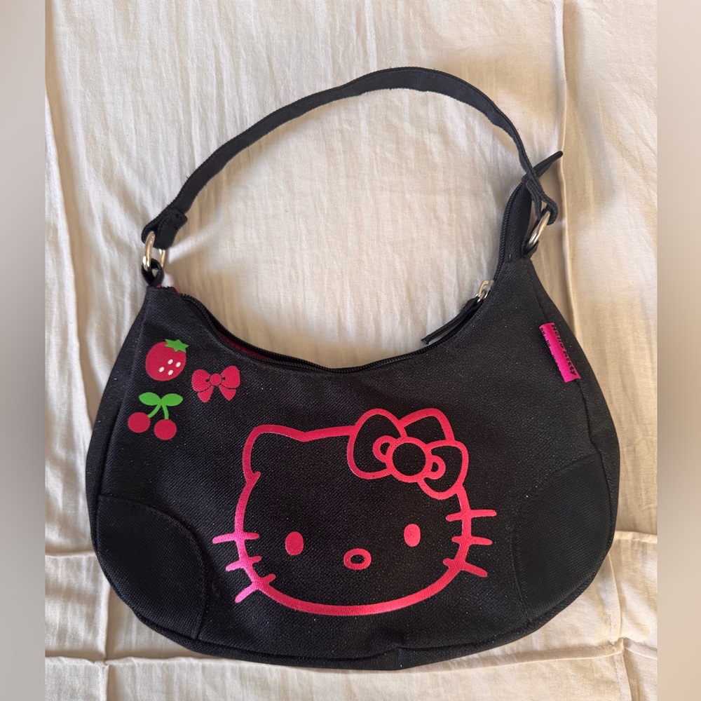 Vintage Y2K Sanrio Hello Kitty Purse Black Pink Glitter Mini 97208